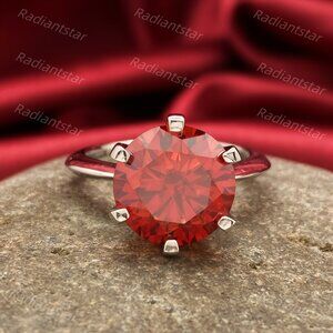 NEW Certified 5 ct. t.w. Garnet Red Moissanite Solitaire 6 Prong Ring